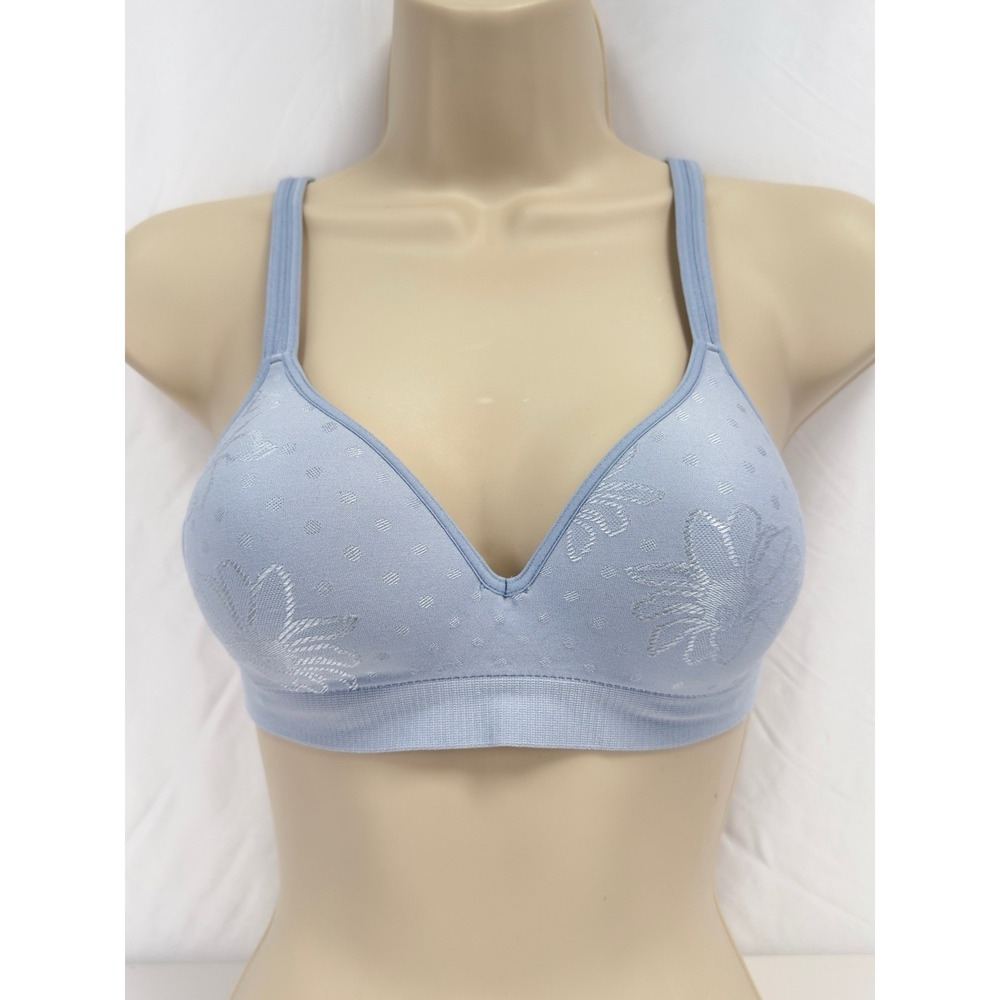 Hanes Ultimate HU03 Wireless T-Shirt Bra XS Light Blue Floral ComfortBlend